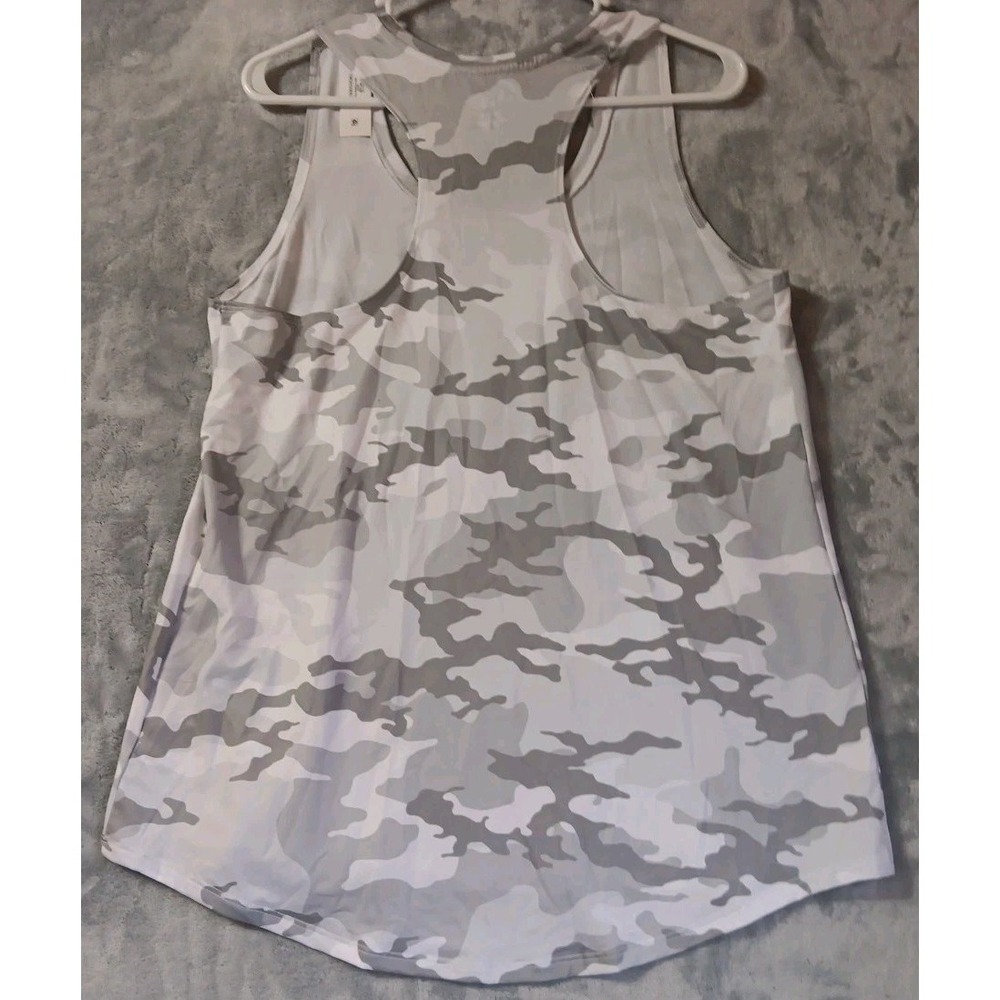 Women's Racerback Tank Top Shirt Sz L 12-14 White Grey Camo Sleeveless Workout - Picture 2 of 6